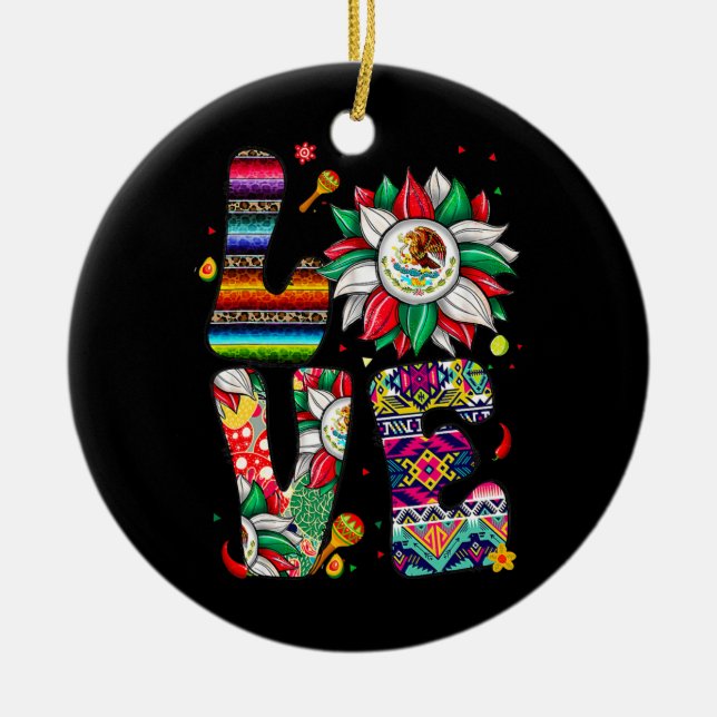 Mexico Sunflower Love With Mexican Flag Latinx Keramik Ornament (Vorne)