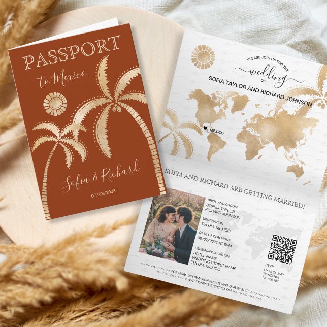 Mexico Terracotta Hochzeit in Urlaubsort Passport  Einladung (Von Creator hochgeladen)