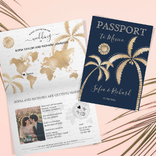 Mexico Wedding Destination Passport Weltkarte Palm Einladung