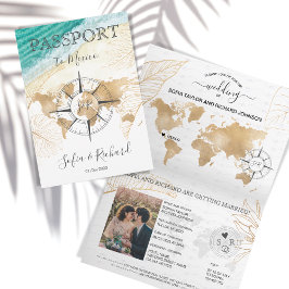 Mexico Wedding Destination Passport World Map Inv Einladung