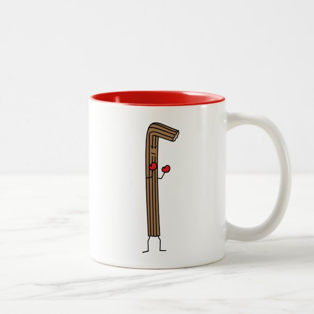Mexikaner Churro Kämpfer mit roten Boxhandschuhen Zweifarbige Tasse (Rechts)