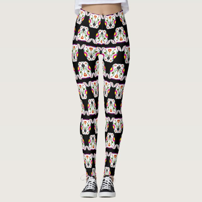 Mexikaner Pitbull Muster-Schwarzes Leggings (Vorderseite)