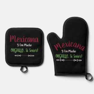 Mexikanerin Mit Stolz Sí Señor Schürze Ofenhandschuh & Topflappen-Set