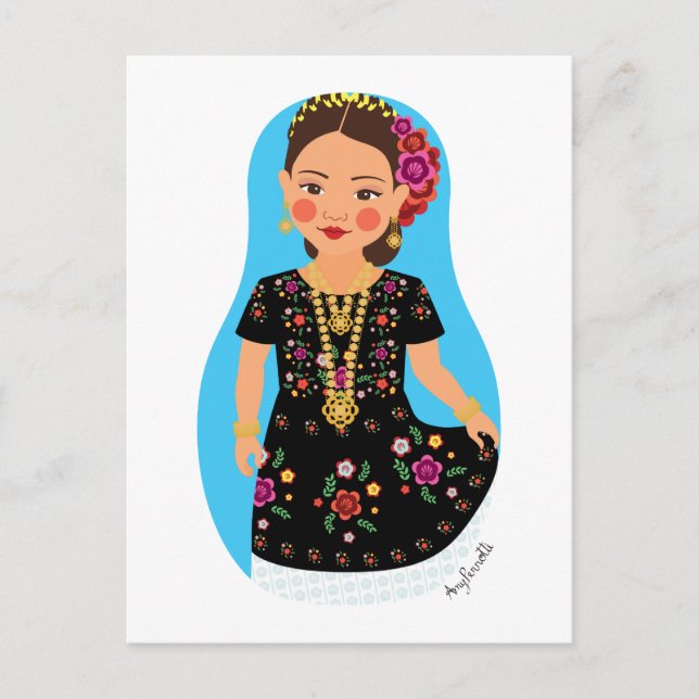 Mexikanerin, Tehuana Matryoshka Postcard Postkarte (Vorderseite)