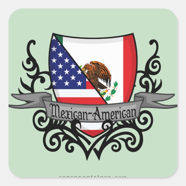Mexikanisch-Amerikanische Schildflagge Quadratischer Aufkleber (Vorderseite)