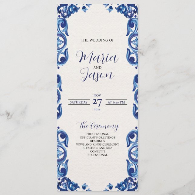 Mexikanisch Blue Floral Elegante Blume Fiesta Wedd Programm (Vorderseite)