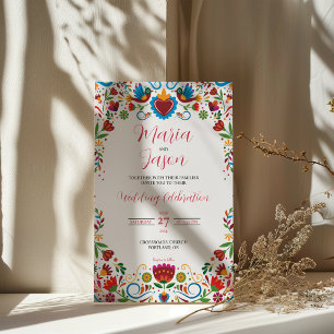 Mexikanisch-florale Otomi farbenfrohe Fiesta Weddi Einladung