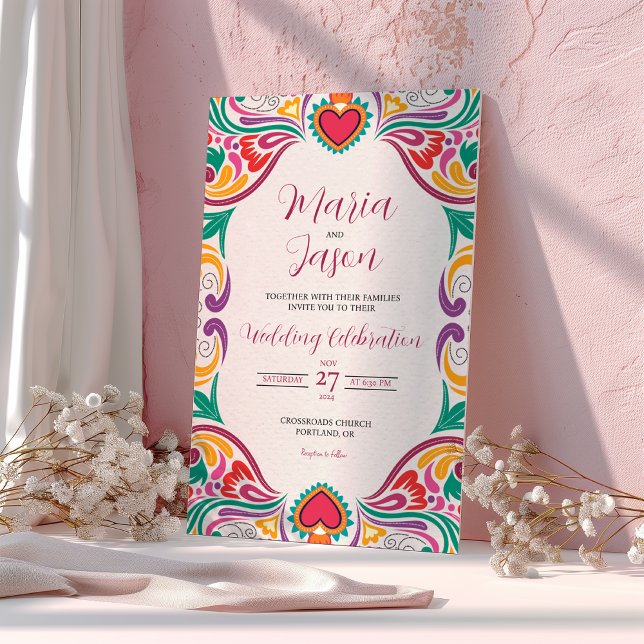 Mexikanisch-floralfarbene Fiesta Boda Wedding Einladung (Mexican Floral Colorful Fiesta Boda Wedding Invitation)