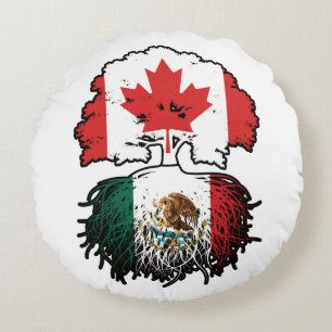 Mexikanisch-Kanadisches Tree-Roots-Flag Rundes Kissen