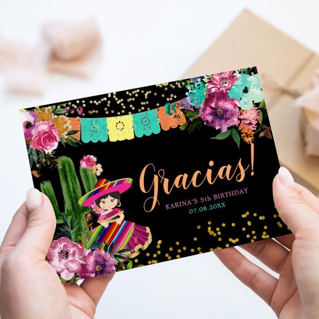 Mexikanisch Schwarz farbenfrohe Fiesta Floral Gebu Dankeskarte (Von Creator hochgeladen)