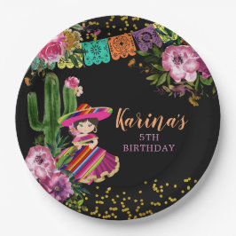 Mexikanisch Schwarz farbenfrohe Fiesta Floral Gebu Pappteller