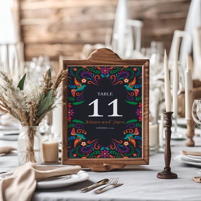 Mexikanisch Schwarz farbenfrohe Floral Nuestra Bod Tischnummer (Mexican Black Colorful Floral Nuestra Boda Wedding Table Number)