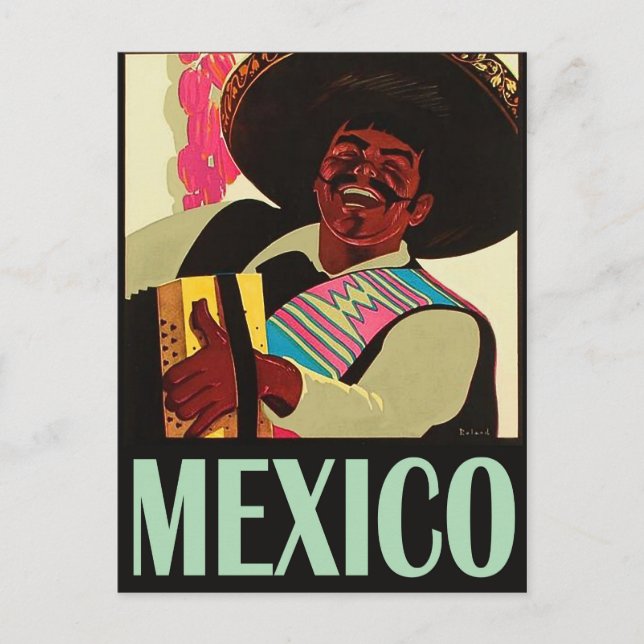 Mexikanisch spielt Akkordeon, Vintag Postkarte (Vorderseite)