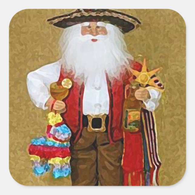 mexikanisch-südwestlich-texanischer Weihnachtsmann Quadratischer Aufkleber (Vorderseite)