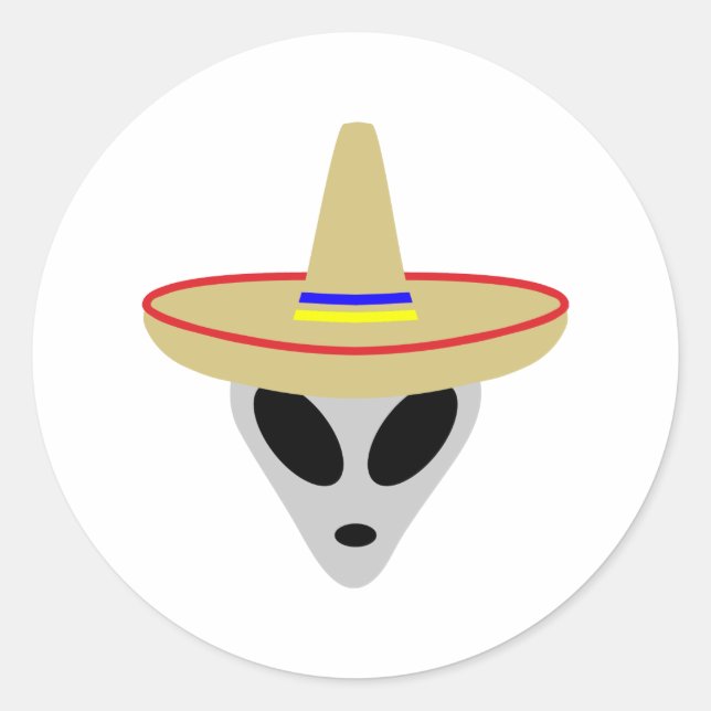 mexikanische Alien Sombrero Runder Aufkleber (Vorderseite)