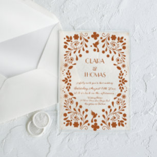 Mexikanische beige Terrakotta-Hochzeitseinladung Acryleinladungen