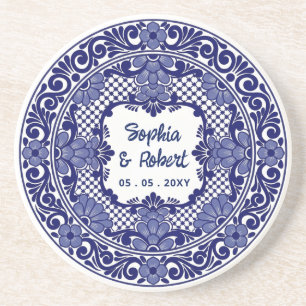 Mexikanische Blaue Talavera-Hochzeit Getränkeuntersetzer