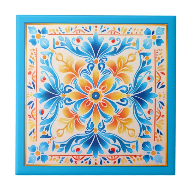 Mexikanische Blume Art Keramik Tile Fliese (Vorderseite)