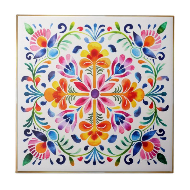Mexikanische Blume Art Keramik Tile Fliese (Vorderseite)