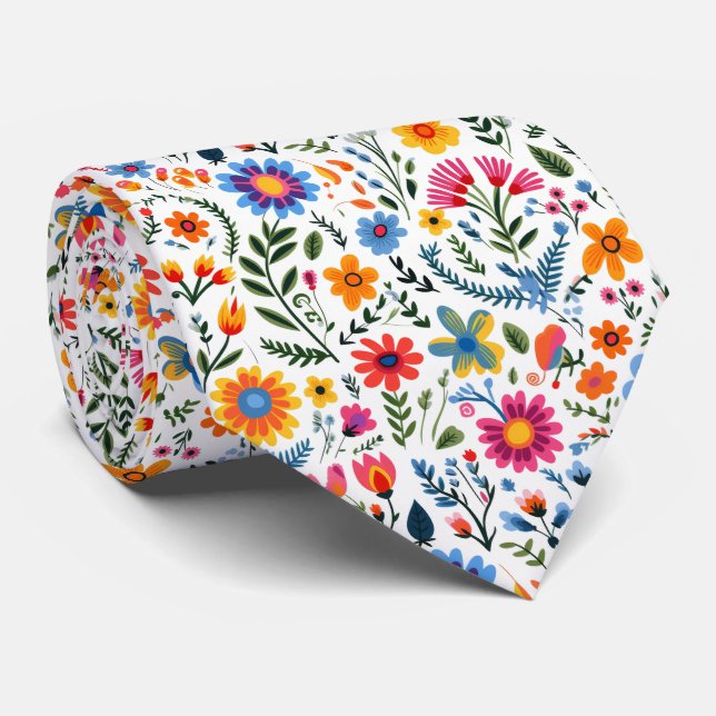 Mexikanische Blume farbenfrohe Muster Krawatte (Gerollt)