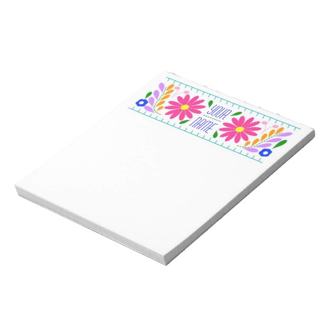 mexikanische Blume Stickerei personalisiert Notizb Notizblock (Rotiert)