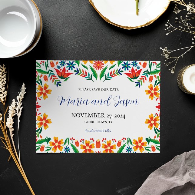 mexikanische Blumenfarben Botanische Blume Hochzei Save The Date (Mexican Floral Colorful Botanical Flowers Wedding Save The Date)
