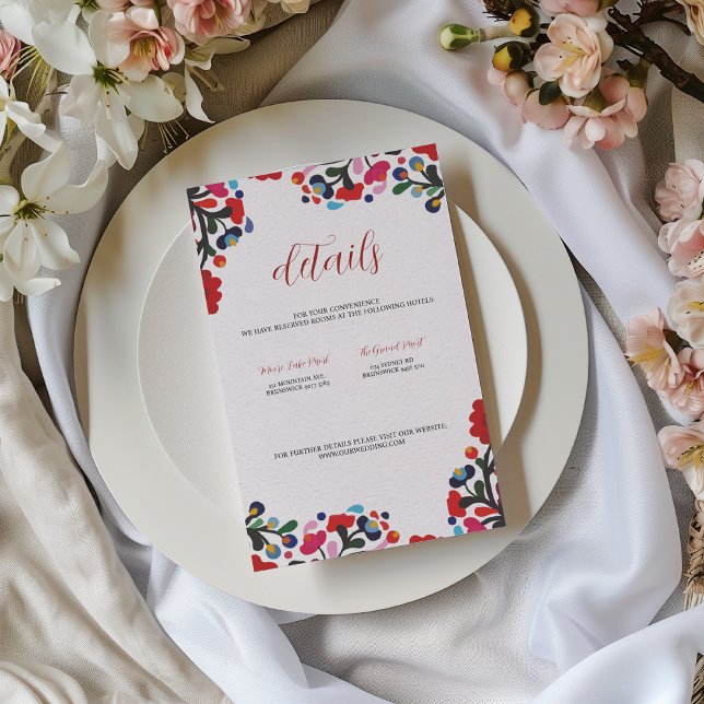 mexikanische Blumenkarte (Mexican Floral Colorful Wedding Details Card)