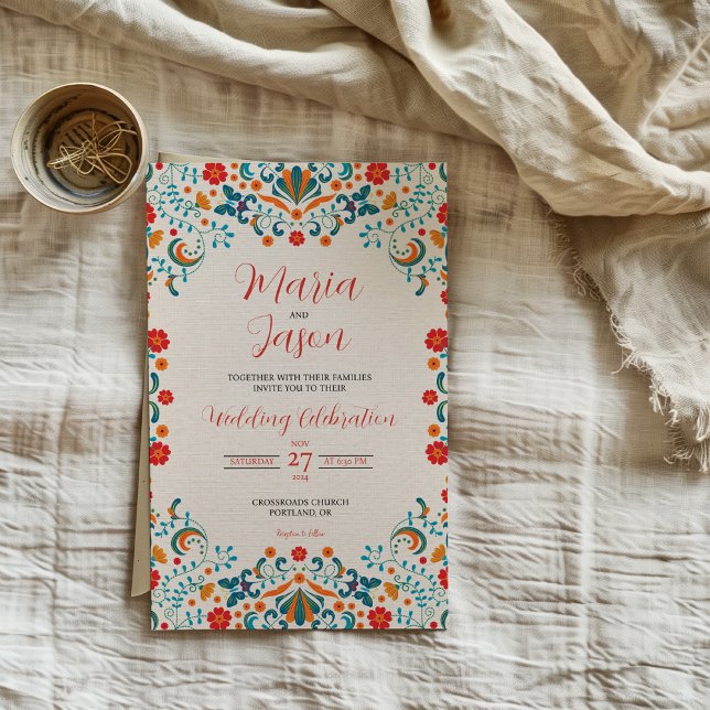 mexikanische Blumenköstchen Elegant farbenfrohe Bo Einladung (Mexican Floral Elegant Colorful Botanical Wedding Invitation)