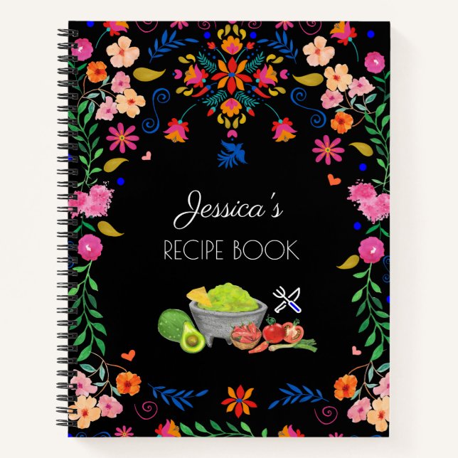 mexikanische Blumenkunst Name Rezept Kochgeschenk Notizbuch (Vorderseite)