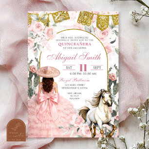 Mexikanische Charra-Rosa-Blumen-Quinceanera-Einlad Einladung