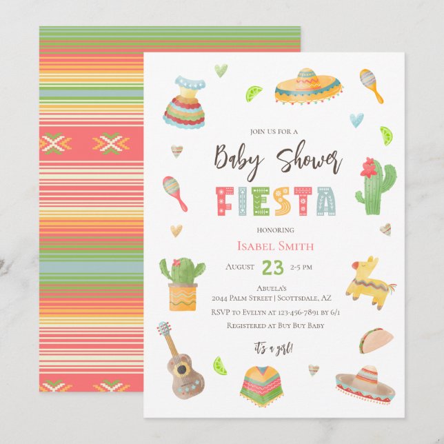 mexikanische Colorful Fiesta Baby Dusche Einladung (Vorne/Hinten)