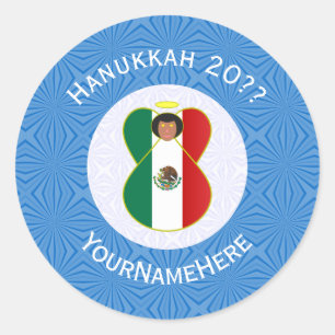 Mexikanische Engel-Hanukkah-Flagge Personalisiert Runder Aufkleber