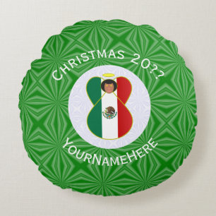 Mexikanische Engel-Weihnachtsflagge Personalisiert Rundes Kissen