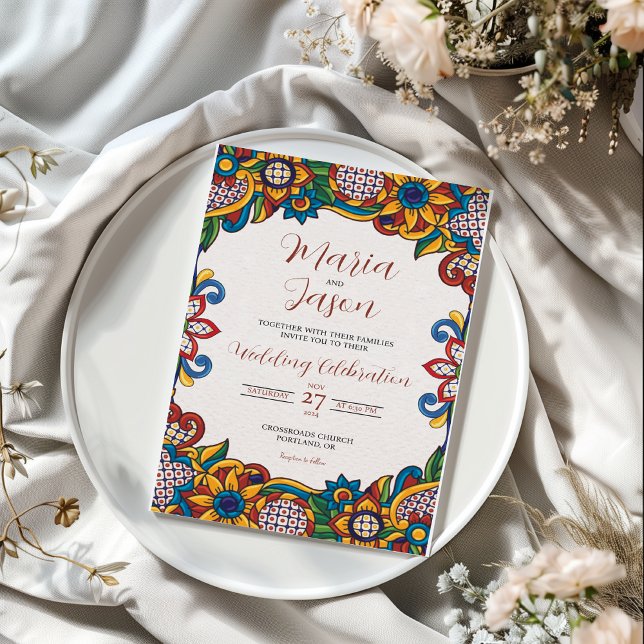 mexikanische farbenfrohe Blume der Blumenwelt Hoch Einladung (Mexican Colorful Floral Folk Art Flowers Wedding Invitation)