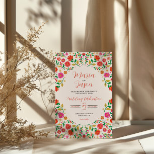 Mexikanische farbenfrohe Blumen Hochzeit Einladung