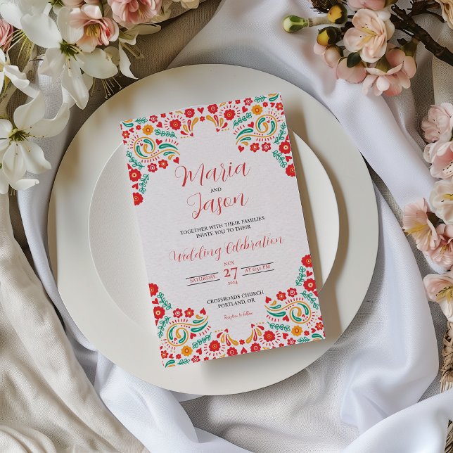mexikanische farbenfrohe botanisch-romanische Blum Einladung (Mexican Colorful Botanical Romantic Floral Wedding Invitation)