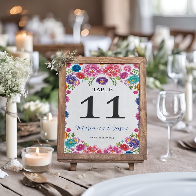 mexikanische farbenfrohe botanische Fiesta Wedding Tischnummer (Mexican Colorful Floral Botanical Fiesta Wedding Table Number)