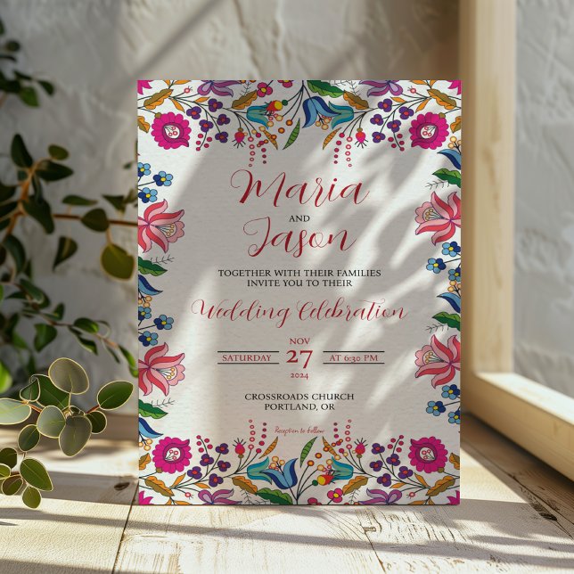 mexikanische farbenfrohe botanische Hochzeit Einladung (Mexican Colorful Floral Botanical Modern Wedding Invitation)