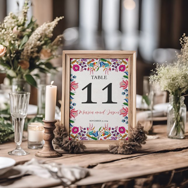 mexikanische farbenfrohe botanische Hochzeit Tischnummer (Mexican Colorful Floral Botanical Modern Wedding Table Number)