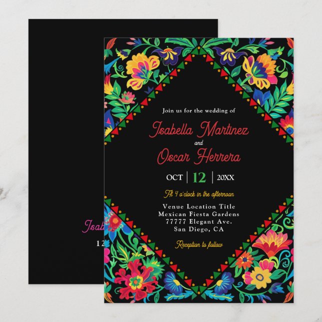mexikanische farbenfrohe Fiesta-Hochzeit Einladung (Vorne/Hinten)