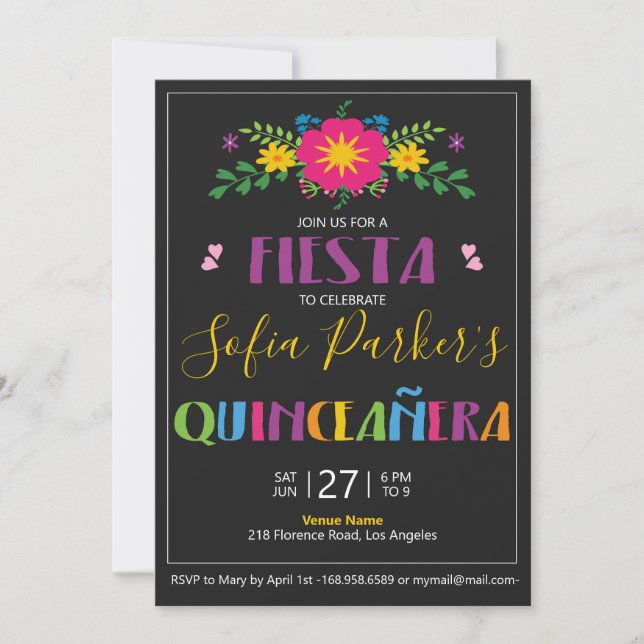 mexikanische farbenfrohe Fiesta Quinceañera Einlad Einladung (Vorderseite)