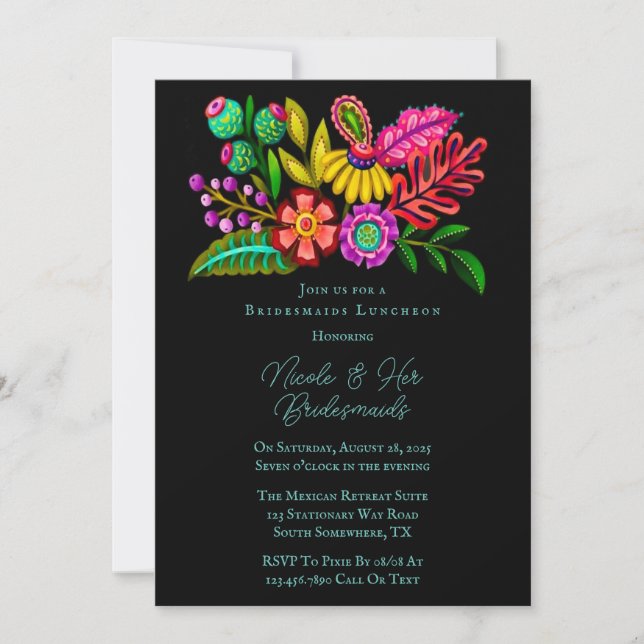 Mexikanische farbenfrohe Flora Bridesmaids Luncheo Einladung (Vorderseite)