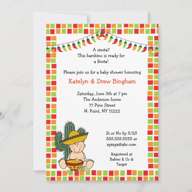 Mexikanische Fiesta Baby Dusche Invite Junge leich Einladung (Vorderseite)