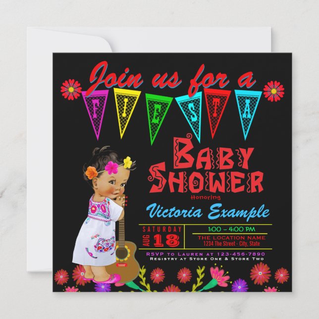 Mexikanische Fiesta Baby Girl Dusche Einladungen (Vorderseite)