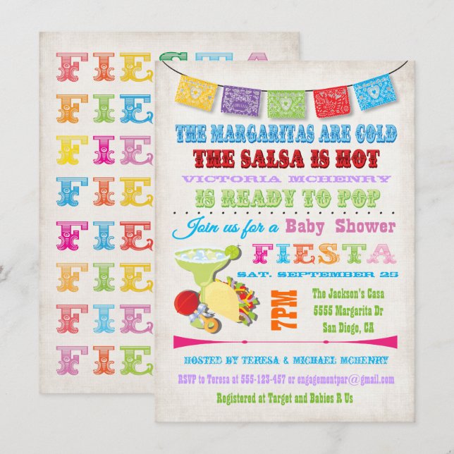 Mexikanische Fiesta Baby Shower Einladungen (Vorne/Hinten)