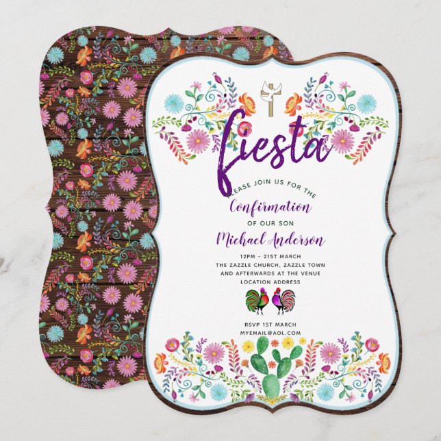 Mexikanische Fiesta BESTÄTIGUNG Rustikale Blume Einladung (Vorne/Hinten)