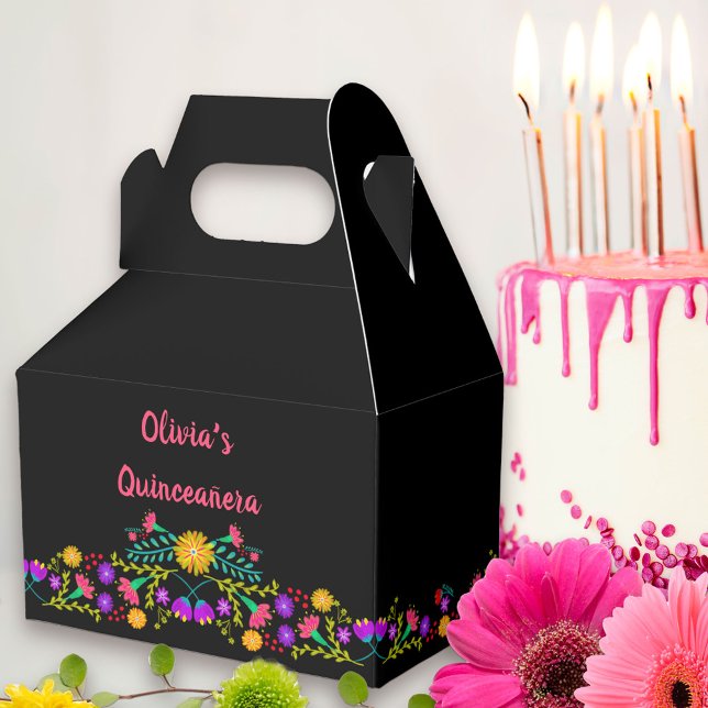 Mexikanische Fiesta-Blume Black Pink Personalisier Geschenkschachtel (Favor Box from my Mexican Fiesta Floral collection. Message me to create co-ordinating items.
)