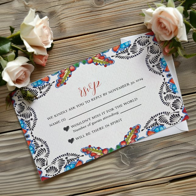 Mexikanische Fiesta Blume Botanische Hochzeit RSVP Karte (Mexican Fiesta Colorful Flowers Botanical Wedding RSVP Card)