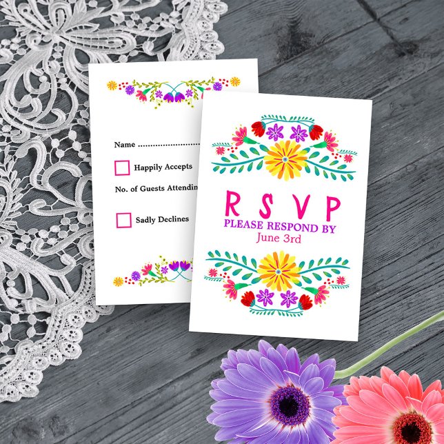 Mexikanische Fiesta-Blume farbenfrohe Quinceanera RSVP Karte (RSVP card from my Mexican Fiesta Flowers Quinceanera Collection)