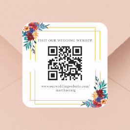 Mexikanische Fiesta-Blume Hochzeit QR-Code Quadratischer Aufkleber